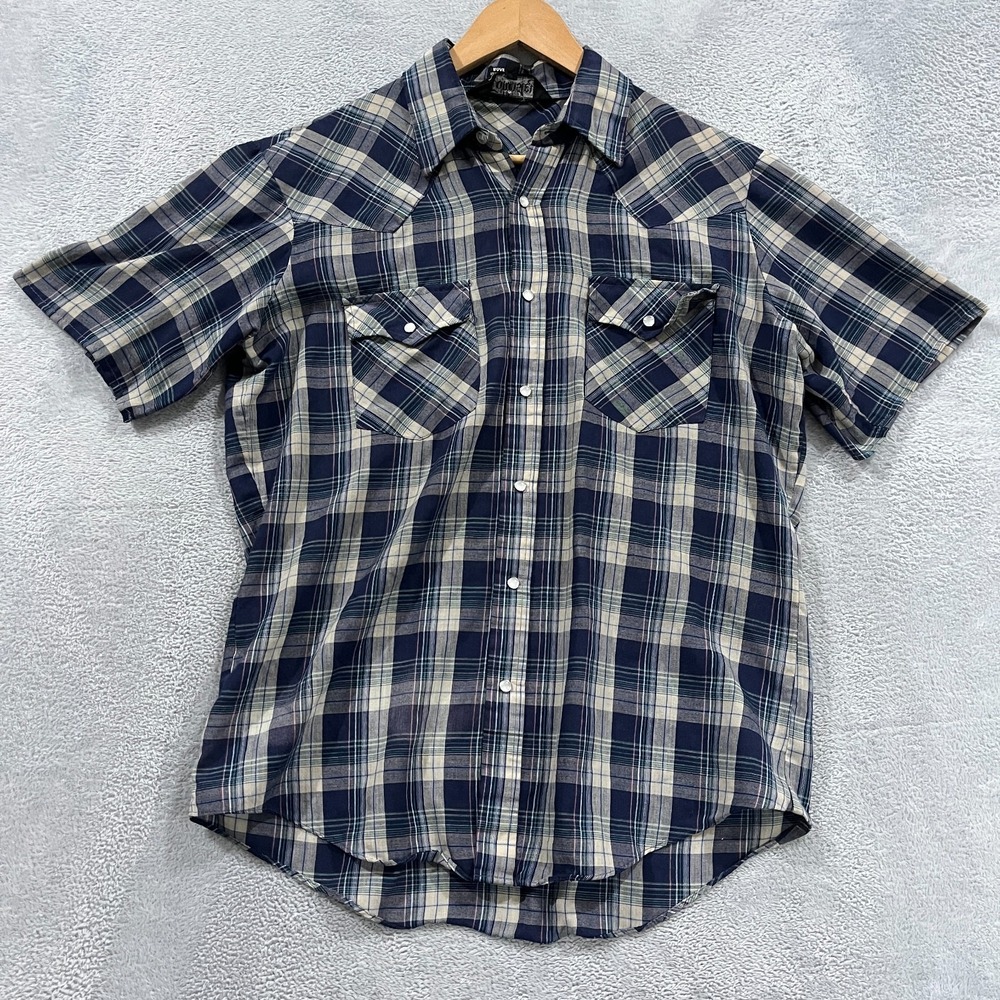 Vintage Townsley Western Shirt Mens Medium White Gingham‎ Pearl Snap Korea
